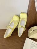 ADVBRIDGE  -  Satin Square Toe Mary Jane Shoe Women Shallow Buckle Bowknot Footwear Ladies Fashion Light Comfort Soft Sole Ballet Flats Women