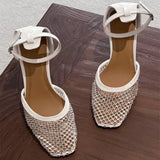 ADVBRIDGE  -  Luxury Mesh Rhinestone Designer Sandals Fashion Buckle Ankle Strap Square Toe women Slide Sandals summer Sexy Hollow Ladies Shoe