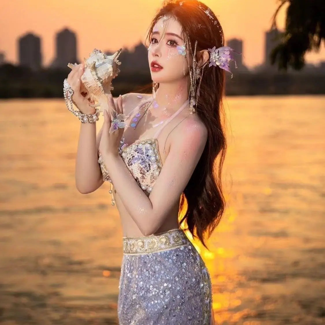 Advbridge Mermaid Princess Dress New Travel Photography Clothing Yunnan Purple Dress Suit Cos Mermaid Costume And Princess Dress