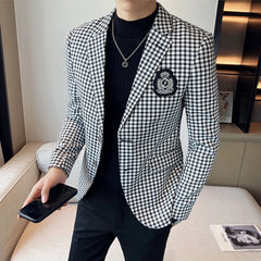 Advbridge British Style Men Casual Blazer British Style Business Slim Fit Plaid Suit Coat Male Formal Single Buckle Suit Jacket 4XL