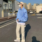 Advbridge Spring Clothing Men's Leisure Striped Zipper Short Shirt Jacket  Korean Sky Blue Harajuku Long Sleeve Light Luxury Coats