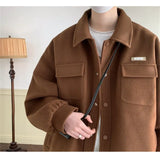 Advbridge Spring Fashion Men's Woolen Coats Black Turn Down Collars Pocket Jacket Tops Single Breasted Jackets Men