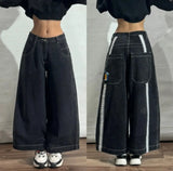 Advbridge American High Street Straight Jeans Ladies Y2K New Retro Design Stitching High Waist Fashion Loose Mop Pants Wide-leg Pants Tide