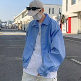 Advbridge Spring Clothing Men's Leisure Striped Zipper Short Shirt Jacket  Korean Sky Blue Harajuku Long Sleeve Light Luxury Coats