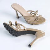 ADVBRIDGE  -  High Quality Patent Leather Bow Women Sandals Round Toe Open Toe Thin Heel Slide Sandals Fashion Comfortable Heeled Shoes Woman
