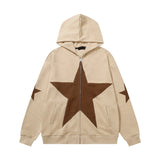 Advbridge Hip Hop Streetwear Hoodies for Men Five-pointed Stars Patch Embroidery Hooded Y2k Zip Up Hoodie Designer Oversized Hoodie Men