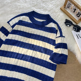 ADVBRIDGE  -  Summer Ice Silk Short Sleeve Men's Mesh Quick-drying T-shirt Loose Clothes Men's Striped Contrast Silk T-shirt Men Q44
