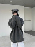 Advbridge Korean High Street Semi Zipper Pullover Sweater Mens Solid Color Hooded Knitted Sweater Lazy Style Design Jacket Couple Style