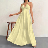 ADVBRIDGE  -  Sexy Halter Maxi Dress Women Party Summer New Backless Sleeveless A-LINE Dresses Slim Simple Fashion Casual Beach Elegant Dress