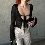 Advbridge  Goth Dark Folds Mall Gothic Lace Up Sexy Blouses Grunge Y2k Fairycore Long Sleeve T-shirts Female Transprent Skinny Fashion Tops