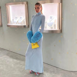 Advbridge Autumn Turtleneck Maxi Dress Women Elegant Long Sleeve Slim Evening Party Dresses Winter Sexy See Through Night Club Outfit 2024