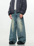 Advbridge Splash Ink Graffiti Washed Distressed Mens Retro High Street Loose Straight Wide Leg Dirty Wash Jeans Men