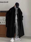Advbridge Autumn Winter Long Warm Grey Black Slouchy Woolen Coat Men Single Breasted Loose Casual Wool Blends Overcoat