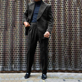 Advbridge Men's Corduroy Suit Double Breasted Gun Lapel 2 Piece Jacket + Pants Best Party Casual Men's Wedding Outfit Full Suit