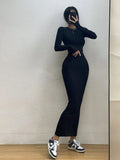Advbridge Simple Maxi Long Dress Round Neck Long Sleeve Tight Slim Maxi Dresses Elegant Fashion Korean Women Robe DEH8