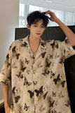 Advbridge Summer Butterfly Printed Tie-dye Shirt Men Windsor Collar Loose Casual Short Sleeve Shirts Oversize Streetwear Boy Girl Blouses