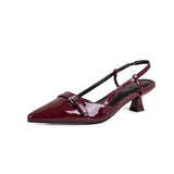 Advbridge 2024 New Summer French Wine Red Pointed Patent Leather Mid-heel Overhead Sandals for Women Retro Skinny Heel Back Empty Shoes