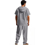 ADVBRIDGE  -  Daily Casual Loose Two Piece Suits Men Summer Fashion Pattern Print Outfits Mens Short Sleeve Hooded Shirts And Pants Loose Sets