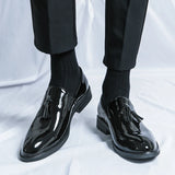Advbridge Fashion Tassel Patent Loafers Men's Luxury Pea Shoes Night Club Shiny Leather Shoes Black Shoes Slip-on Flats Moccasins Shoes