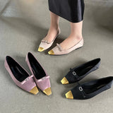 Advbridge  -  Satin Flat Shoes for Women Fashion Designer Office Shoes Comfy Bow Elegant Classic Pumps Metal Square Head Flat Shoes Female