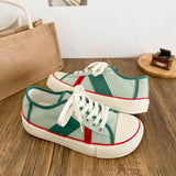 ADVBRIDGE  -  New Women Colorblock Vulcanized Canvas Sneakers Flat Sole Lace-Up Soft Comfort Latex Cushion Summer Student Casual Shoes