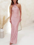 ADVBRIDGE  -  Party Dresses For Women Sexy Sequin Night Robe Off Shoulder Sleeveless Bodycon Evening Maxi Dress Clothing New Year Dress