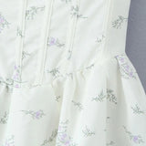 Advbridge Sweet White Floral Print Bow Sling Dress Women Spliced Lace Bow V neck Boning Slim Waist Swing A-line Sleeveless Dresses Robe