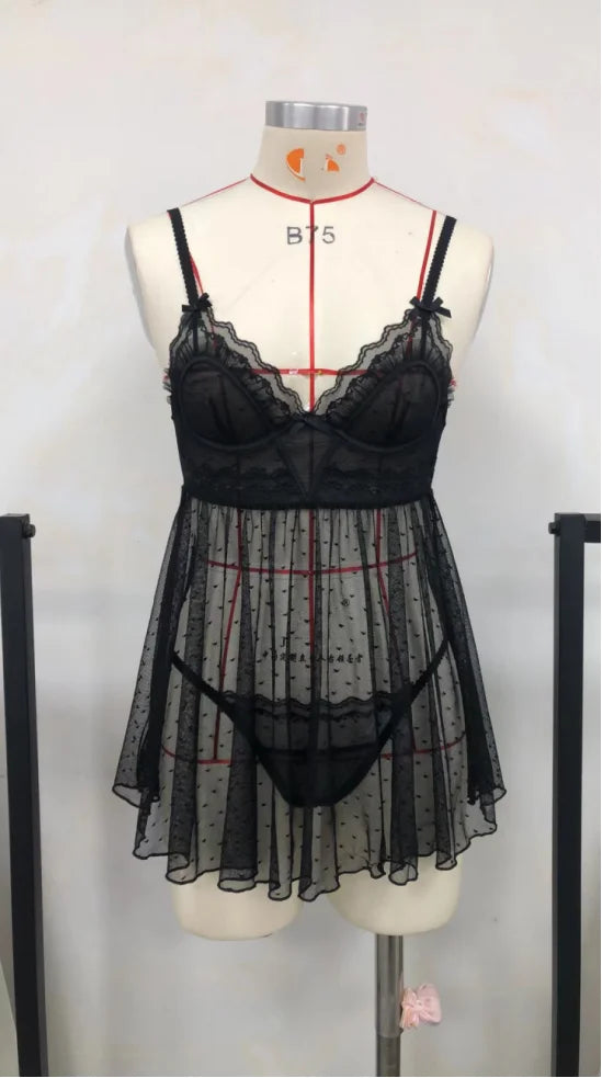 ADVBRIDGE  -  Beauty Back Nightgowns Women Sleepwear Sexy Lingerie V-neck Suspender Nightdress Female Slim Waist Thin with Chest Pad Nighties