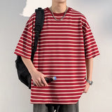 ADVBRIDGE  -  M-XXXXXL Plus Size Men Breathable Striped Plus-Size T-Shirts 2025's Viral Comfort Staple for Inclusive Summer Fashion Clothing