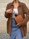 Advbridge Casual Suede Long Sleeve Jackets Women Autumn Loose Brown Lapel Jacket Coat With Pockets Female Elegant Chic Street Outwear
