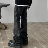 Advbridge American high street slim fit high elastic women micro-flared trousers for men and women dark trend brand waxed style trousers