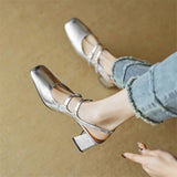 Advbridge Summer Sandals Mary Jane Shoes Square Toe High Heels Cover Toe Back Strap Roman Sandals for Women Split Leather Women Sandals