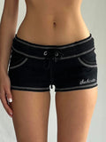Advbridge Coquette Contrast Stitching Mini Shorts Sexy Women Low Rise Drawstring Bottoms Korean Y2K Aesthetic Kawaii Short 2024