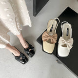 Advbridge Closed Toe Sandals Female Shoe All-Match 2024 Women's Med Clear Heels Girls Bow New Medium Comfort Beige Block Square Summer Ret