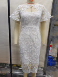ADVBRIDGE Chic White Dresses Summer Falre Sleeve Chest Wrapping Lace Midi Dress Gowns for Elegant Women Wedding Party Date Night Events