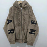 Advbridge Womens Cotton Jacket Solid Color Letters Imitation Mink Velvet Zipper Hoodie Autumn and Winter Couple Style Cotton Cardigan