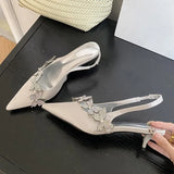 ADVBRIDGE  -  Sexy Crystal Butterfly-knot Women Pumps Elegant Pointed Toe Thin Low Heels Slingbacks Prom Shoes Zapatos De Mujer