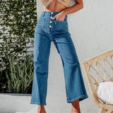 Advbridge Summer Jeans Summer Denim Trousers New Versatile High Waist Wide Leg Jeans Trousers for Women Pockets Washed Denim Pants