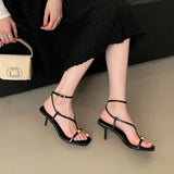 ADVBRIDGE  -  Brown Stiletto Heel Sandals Sexy T Strap Ankle Buckle High Heels Metals Summer Ladies Dress Shoes Black Sandales Femmes
