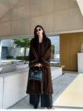 Advbridge Lautaro Autumn Winter Long Luxury Elegant Chic Soft Thick Warm Brown Hairy Faux Mink Fur Coat Women V Neck Fluffy Overcoat 2024