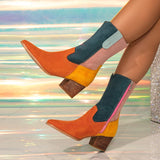 ADVBRIDGE  -  Mixed Color Western Cowboy Boots For Women Sexy Pointed Toe Zip Autumn Winter Shoes Low Thick Heels Ankle Booties Mujer