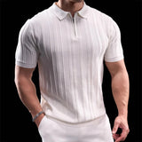 ADVBRIDGE  -  Trendy Striped Textured Men Polo Shirts Short Sleeve Zip-up Lapel Casual Polos Mens Clothes Summer Fashion Slim Knit Polo Shirt