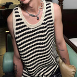 Advbridge Striped Knitted Summer Tanks Tops Men's O-Neck Korean Knitwear Shirts Sleeveless Streetwear Loose Top Vintage Cropped Sexy