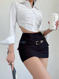 Advbridge Black Mini Skirt Women Summer High Waist Slim Wrap Hip Belt A Line Skirt Shorts Elegant Korean Fashion Simple Casual Y2K