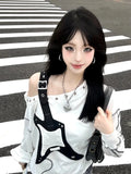 Advbridge  Grunge Punk Style Women T-shirts Sexy Off Shoulder Harajuku Graphic T-shirts Y2k Japanese Gyaru Long Sleeve Kpop Fashion
