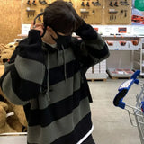 Advbridge Men's Clothing Pullovers Black Long Knit Sweater Male Striped Hoodies Over Fit Loose Thick Winter Spring Autumn Heated Old Order