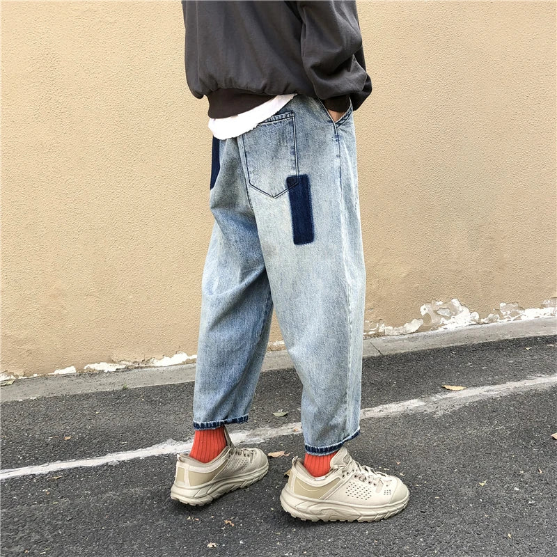 Advbridge Spring Harem Pants Men's Jeans Men Harajuku Vintage Patch Jean Pants Casual Denim Pants Hip Hop Male Ankle-length Trousers