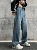 Advbridge Street Clothing American Strap Design Y2K Jeans Loose High Street Trend Straight Pants Casual Jeans Men's Clothing Stretch Jeans