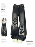 Advbridge Women's Black Gothic Y2k Ripped Jeans Baggy Aesthetic Denim Trousers Harajuku Oversize Jean Pants Vintage 2000s Trashy Clothes