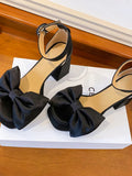 ADVBRIDGE  -  Sweet Bow Chunky Heel Buckle Sandals Women Platform Square Toe Roman High Heels Shoes Female Fashion French Style Sandals